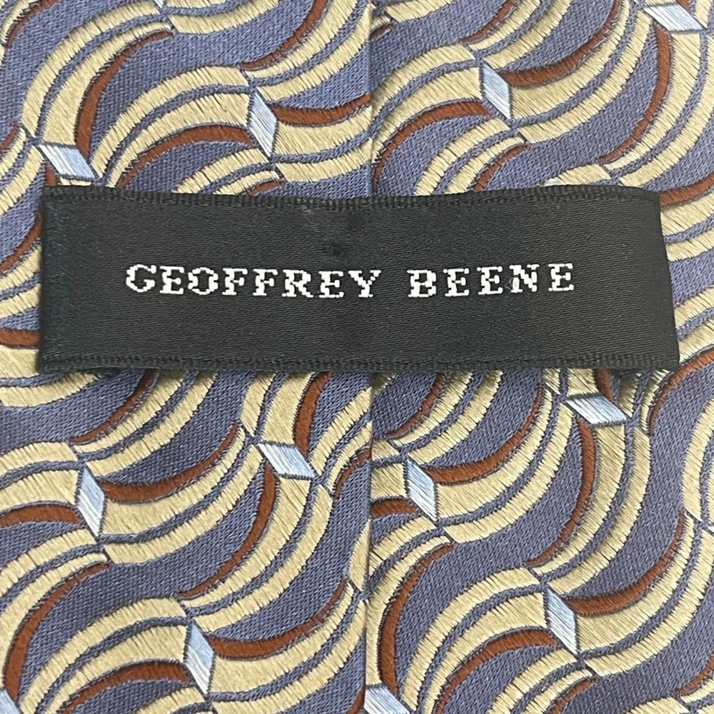 Geoffery Beene Handmade Modern‎ Silk Tie Silver, Gold, Brown 59